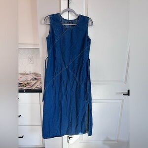 Chebella Sleeveless Denim Shift Dress Rhinestone Accents and Side Ties Large